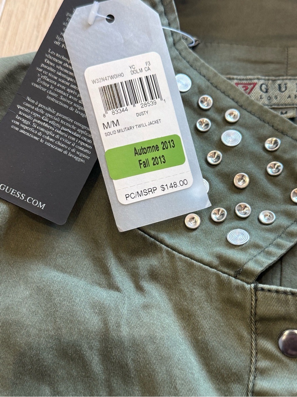 GUESS Studded Military Jacket BNWT Olive Utility Luxe Fall 2013 Rare Vintage - Picture 8 of 8